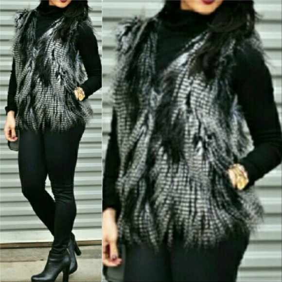 . Jackets & Blazers - BLACK & WHITE FAUX FUR VEST Fall Trend Chic